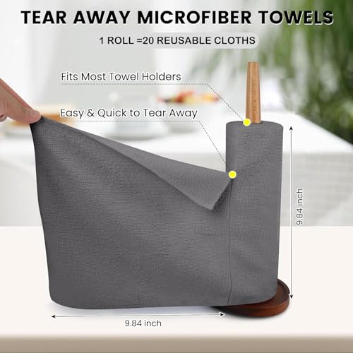 SGMVK Reusable Cloth Towel Roll for Kitchen 2000 Times Washable & Absorbent Cleaning Cloths Roll Microfiber, Eco-Friendly Clothes Towel Alternative, Multi-Purpose Microfiber Towels (1, Grey) - Image 2