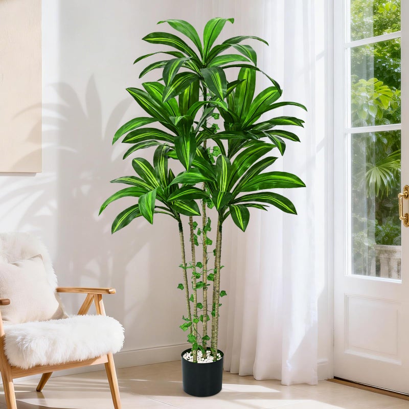 Dolicer 5FT Tall Look Real Artificial Dracaena Tree Indoor with Black Planter, Realistic Artificial Fake Faux Indoor Plants with Natural Trunk and Lifelike Leaves for Home Office Living Room - Image 5