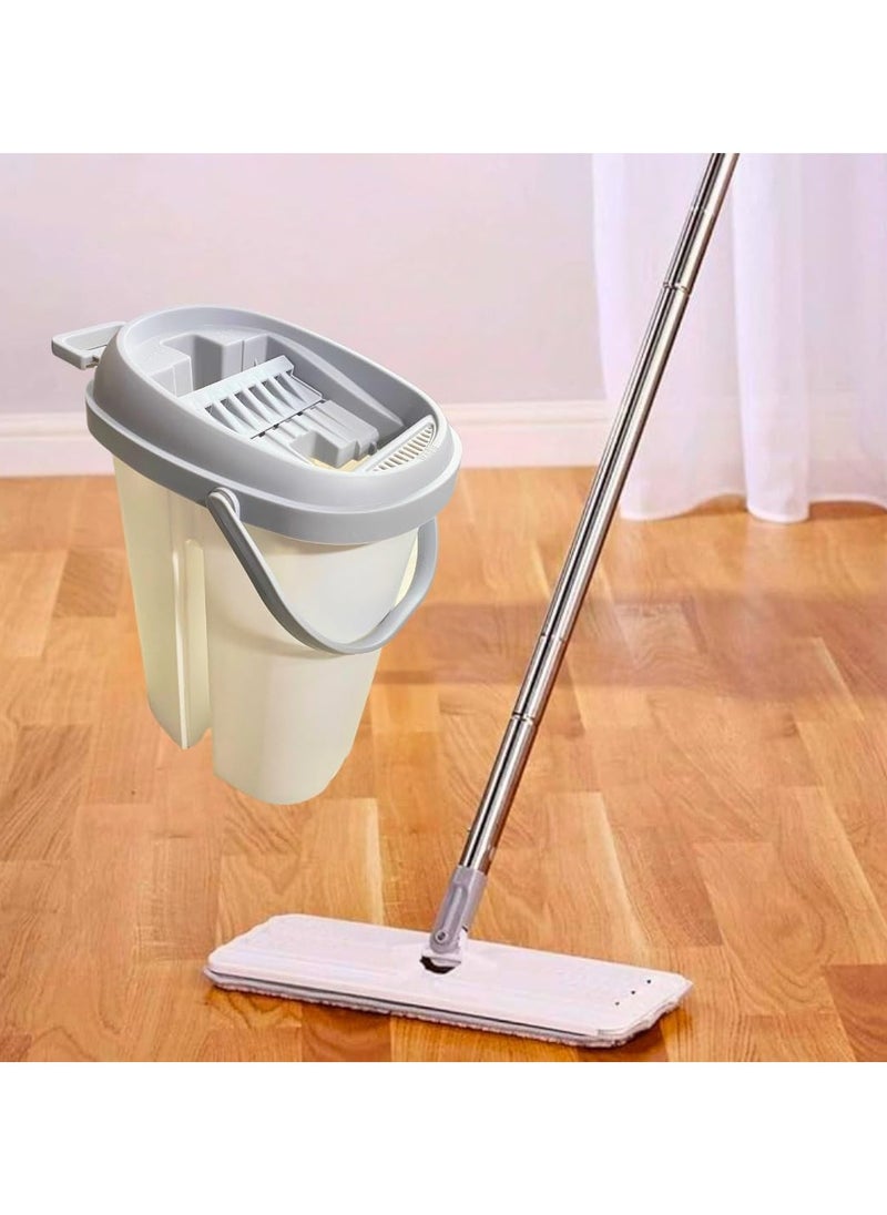 Generic - Self Cleaning Heavy Duty Flat Mop and Bucket Set - 2 in 1 Wet & Dry Mop with Dual Chamber Wringer, 360 Degree Flexible Mop Head, 1 Reusable Pad for All Floor Types (White) - Image 1
