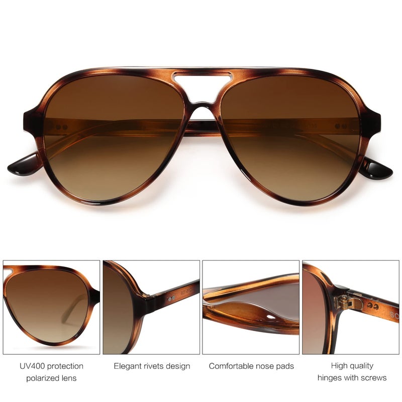 SOJOS Classic Polarized Aviator Sunglasses for Women Men, Retro Trendy Aviators Shades SJ2201, Tortoise Gradient Brown/Brown - Image 4