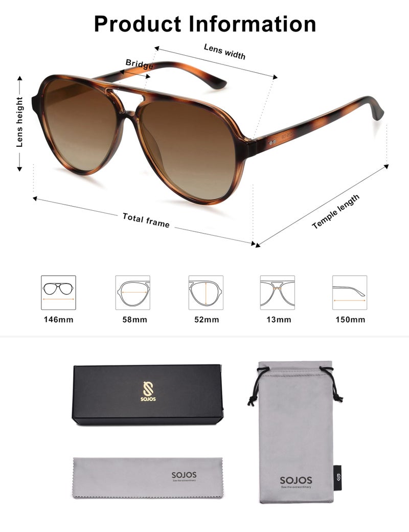 SOJOS Classic Polarized Aviator Sunglasses for Women Men, Retro Trendy Aviators Shades SJ2201, Tortoise Gradient Brown/Brown - Image 5