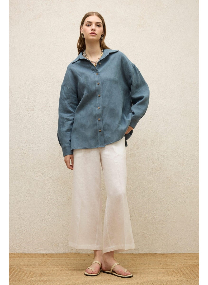 Manuka Linen Trousers with Iron Trace, Ecru  - Image 2