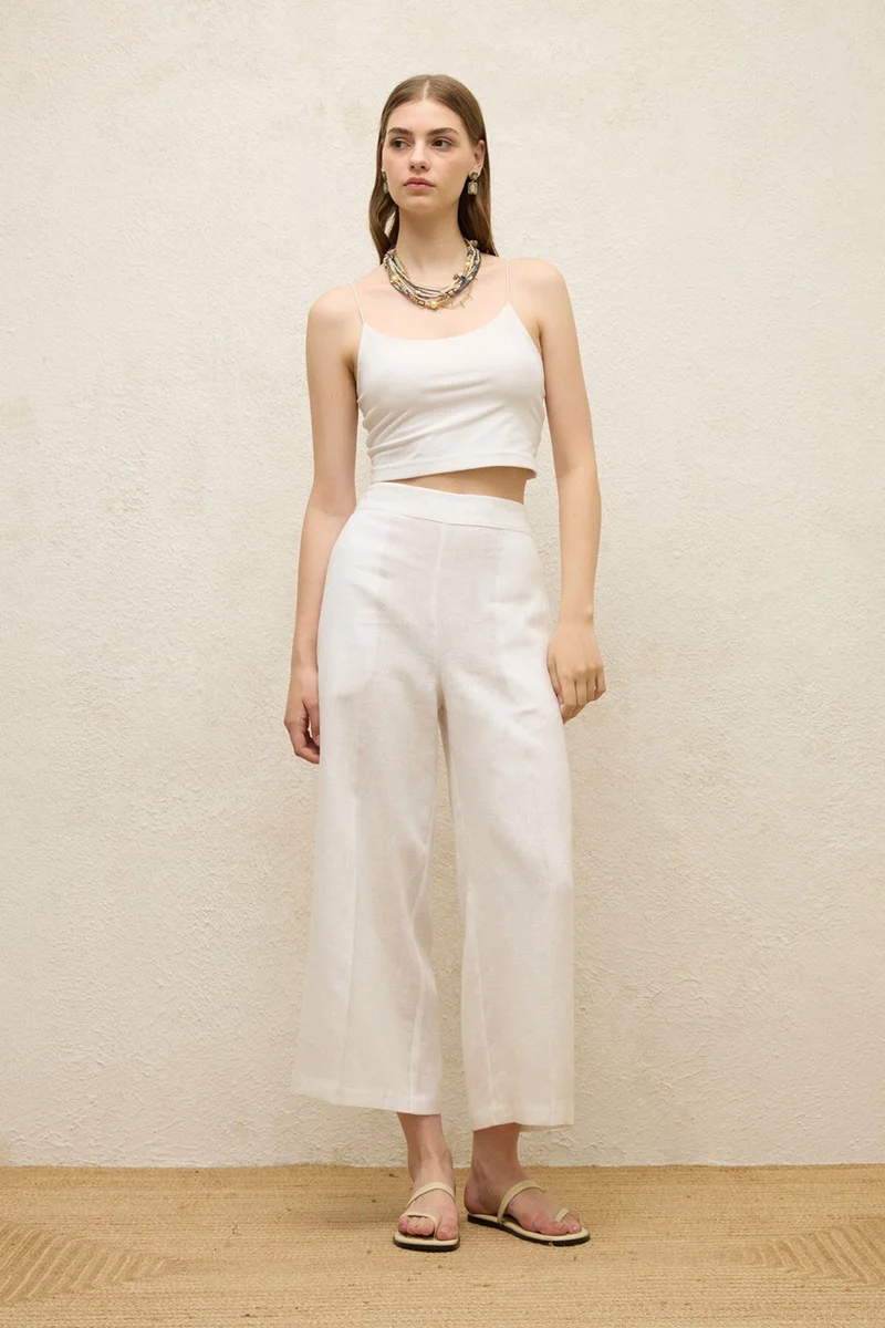 Manuka Linen Trousers with Iron Trace, Ecru