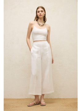 Manuka Linen Trousers with Iron Trace, Ecru  - Image 1