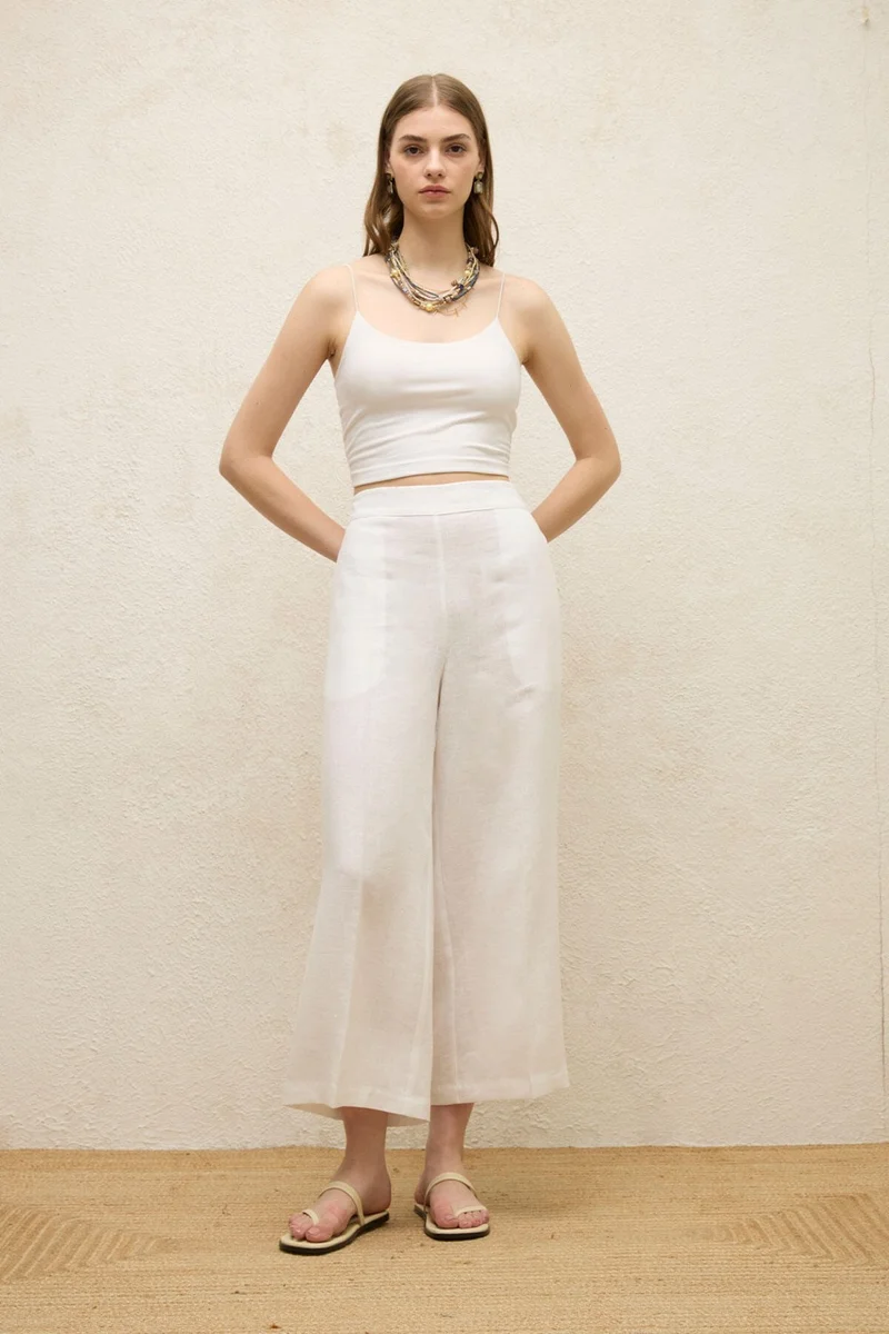 Manuka Linen Trousers with Iron Trace, Ecru