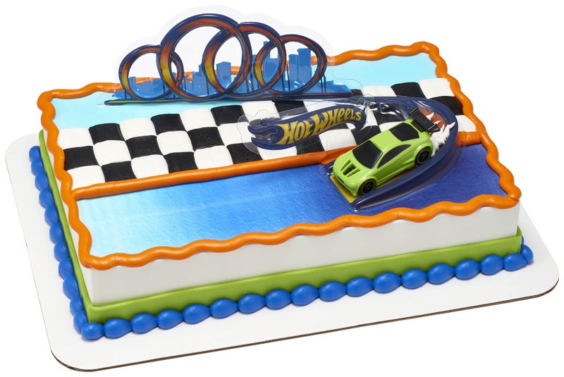 DecoPac DecoSet Hot Wheels Drift Birthday Cake Decorations  2-Piece Topper with Race Car and 3D Racetrack Plaque  Create Action-Packed Racing Cakes for Birthdays and Parties - Image 1