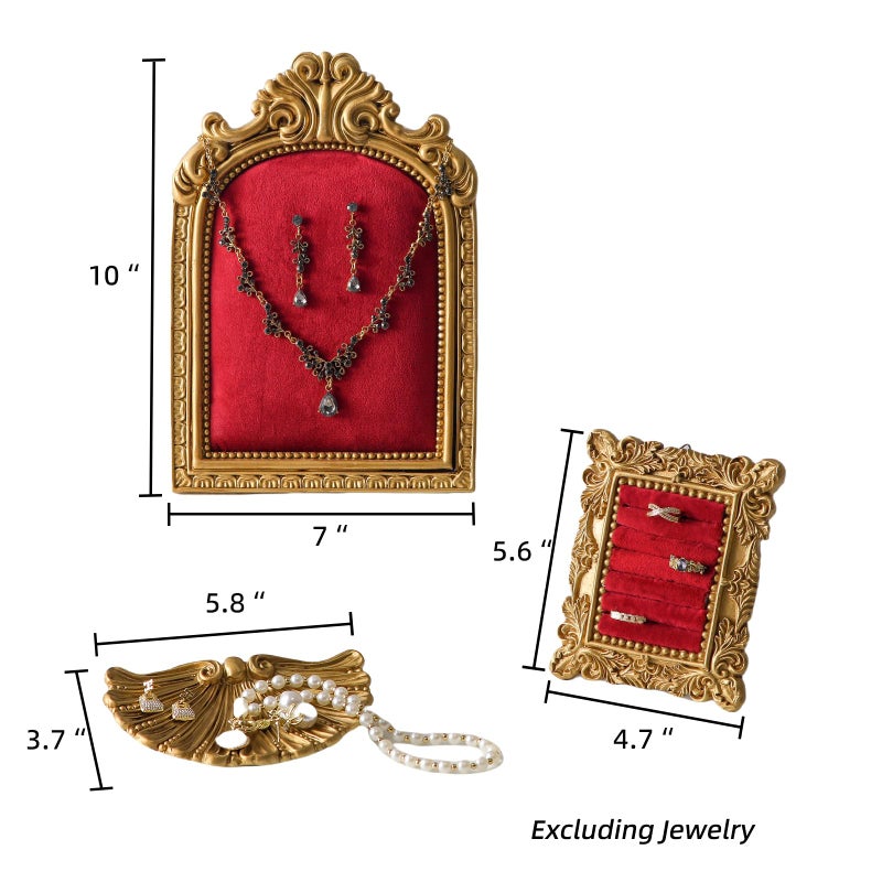 Aboacent 3-Piece Jewelry Display Stand, Velvet Necklace Display Set, Ring Holder Dish, Vintage, Earring Organizer, Baroque Trinket Storage Dish for Women Gifts, Necklace Jewelry Stand for Selling - Image 4