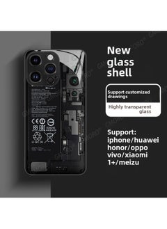 Circuit Board Phone Case For 13 14promax Creative 12 Cool 15 Model Glass Case Funny Digital Computer IPhone Protective Cover-Color:High Permeability Glass Shell-graphite Black -1044-Applicable Model