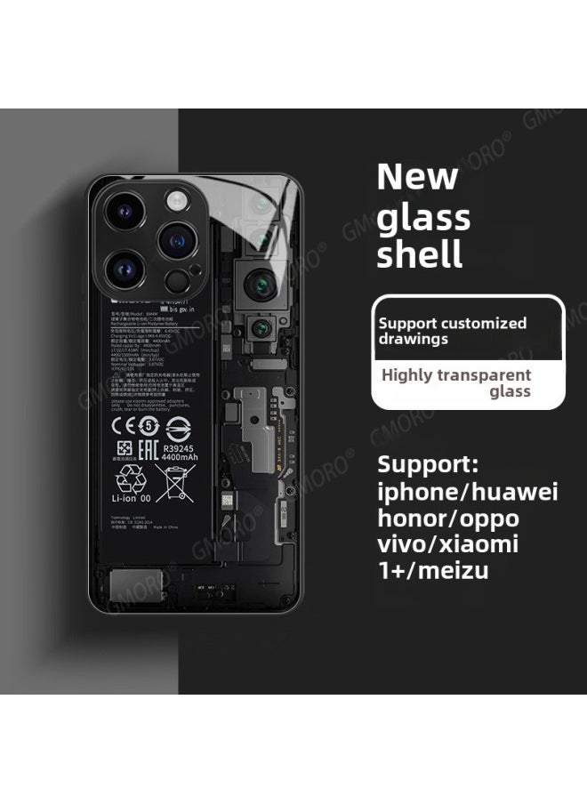 Generic - Circuit Board Phone Case For 13 14promax Creative 12 Cool 15 Model Glass Case Funny Digital Computer IPhone Protective Cover-Color:High Permeability Glass Shell-graphite Black -1044-Applicable Model - Image 1