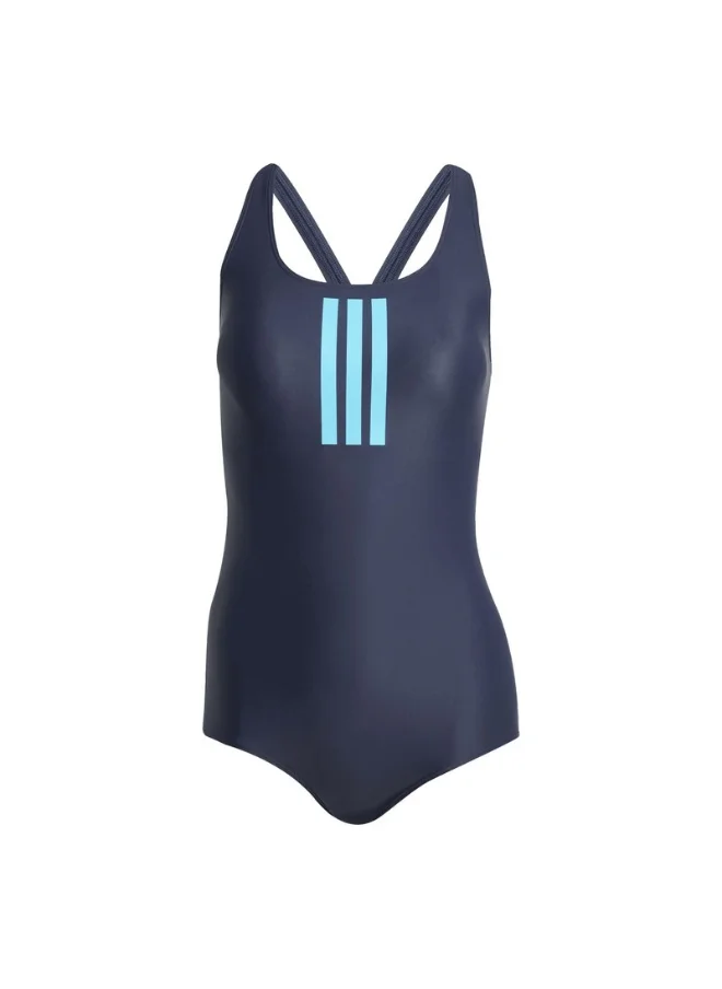 اديداس adidas Padded 3-Stripes Closed-Back Swimsuit Blue Swim SWIMWEAR for Women - 26"