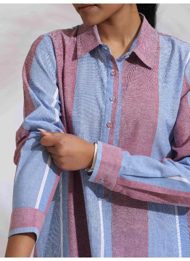 trueBrowns trueBrowns Blue Cotton Stripe Kurta Co-ord Set