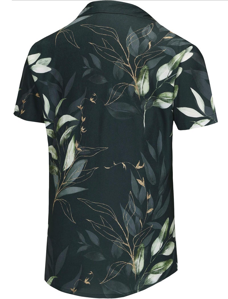 KYKU Hawaiian Shirt Men Soft Button Up Shirts Tropical, Leaf Black, Large - Image 5