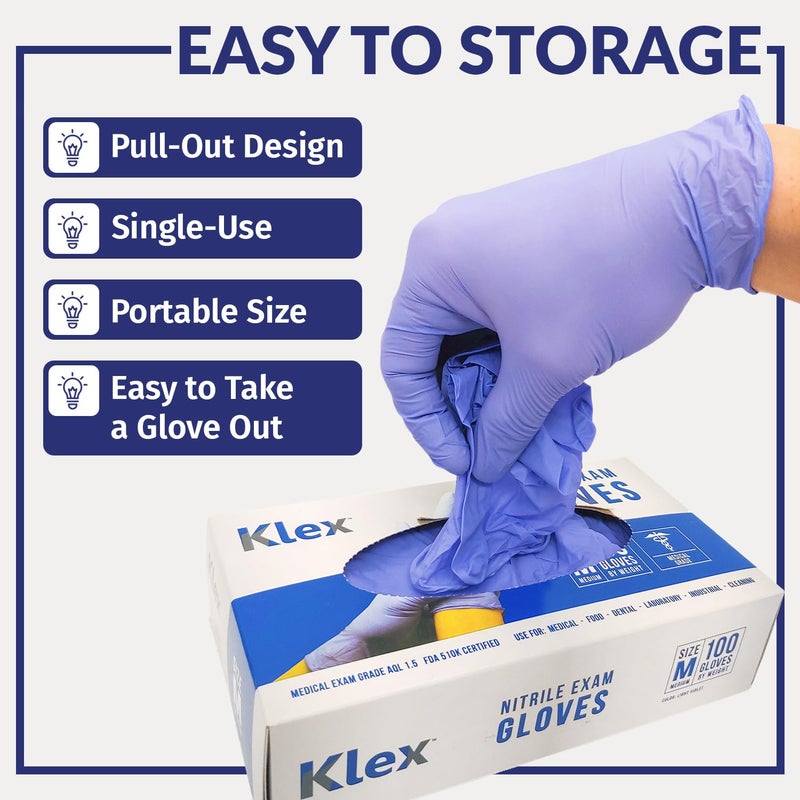 Klex Nitrile Exam Gloves - Medical Grade, Powder Free, Rubber Latex Free, Disposable Examination Grade Glove, Strong Food Safe, Lavender M Medium, 10 Box of 100, 1000 Count - Image 4