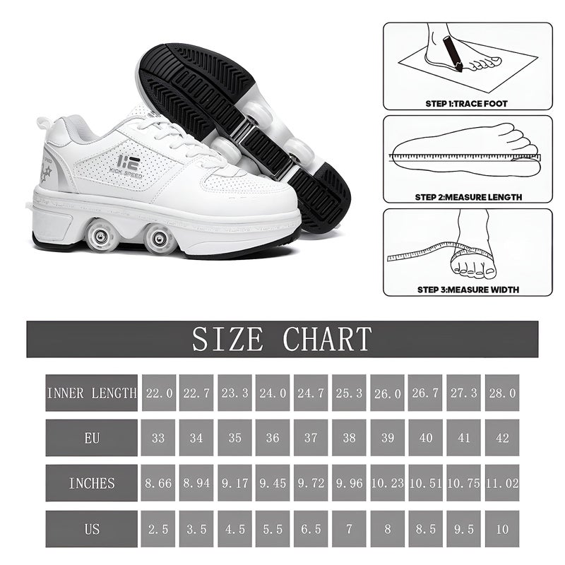 Pairobin 2-in-1 Roller Skates Shoes with Retractable 4 Wheels & Pop-Out Deformation Sneakers Outdoor Sports Skating Shoes for Girls Boys, White, 3.5 - Image 5