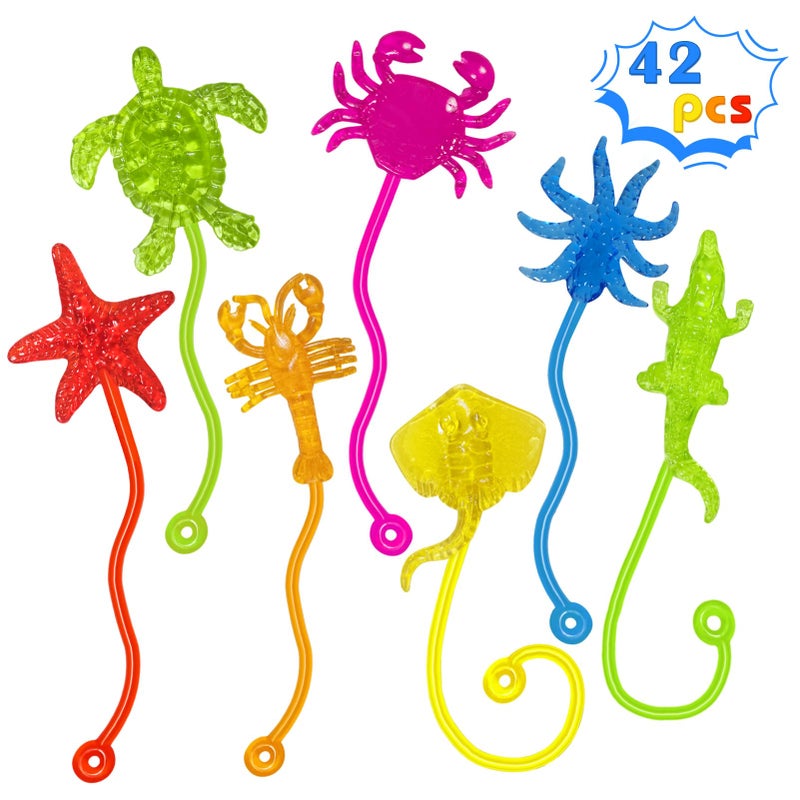Genuvi Sticky Hands Bulk 42PCS Ocean Animal Party Favors for Kids Stretchy Sticky Hand Fidget Toys Goodie Bag Stuffers Treasure Box Toys for Classroom Prizes Birthday Party Supplies Easter Egg Fillers - Image 3
