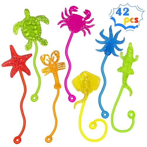 Genuvi Sticky Hands Bulk 42PCS Ocean Animal Party Favors for Kids Stretchy Sticky Hand Fidget Toys Goodie Bag Stuffers Treasure Box Toys for Classroom Prizes Birthday Party Supplies Easter Egg Fillers - Image 1