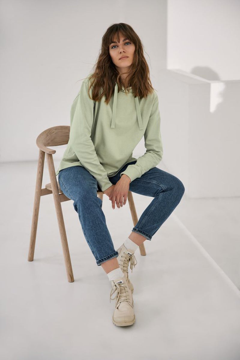 Tchibo Women Hoodie Long Sleeve Solid Sweatshirt, Light Olive - Image 1