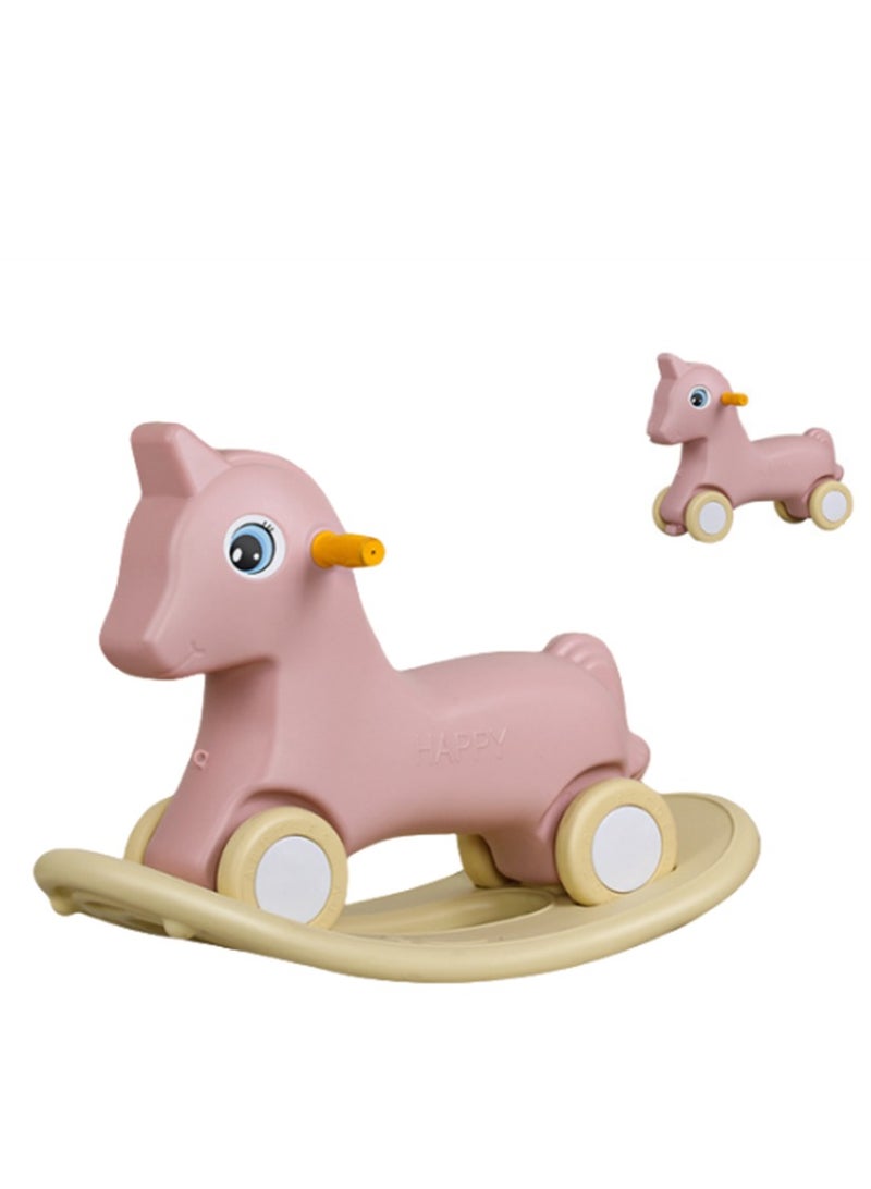2 in 1 Kids Rocking horse, Multifunctional Children's Rocking Horse Yo-Yo Car with 4 Wheels, Toddler Baby Rocking Horse and Ride-On Horse First Birthday Gift for Boys Girls (Pink K-616)  - Image 1