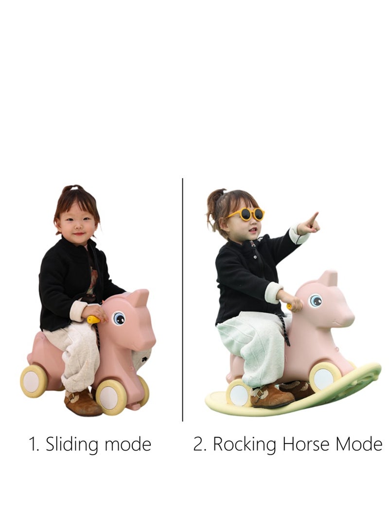 2 in 1 Kids Rocking horse, Multifunctional Children's Rocking Horse Yo-Yo Car with 4 Wheels, Toddler Baby Rocking Horse and Ride-On Horse First Birthday Gift for Boys Girls (Pink K-616)  - Image 2