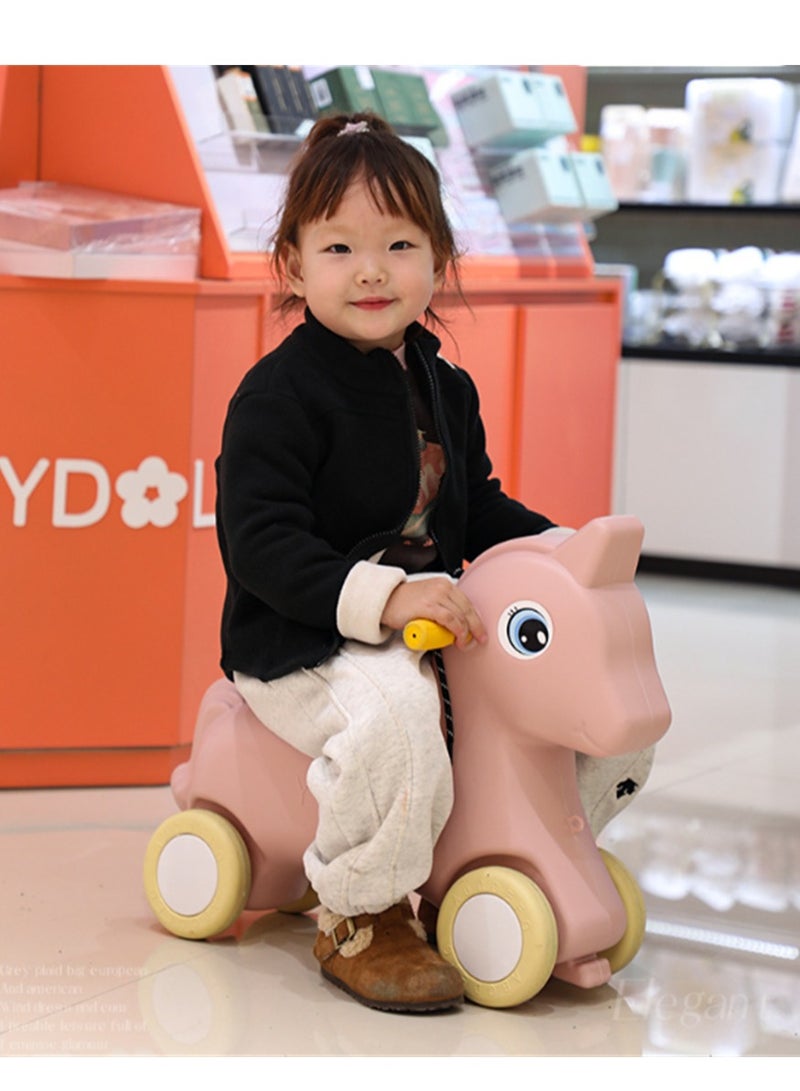 2 in 1 Kids Rocking horse, Multifunctional Children's Rocking Horse Yo-Yo Car with 4 Wheels, Toddler Baby Rocking Horse and Ride-On Horse First Birthday Gift for Boys Girls (Pink K-616)  - Image 5