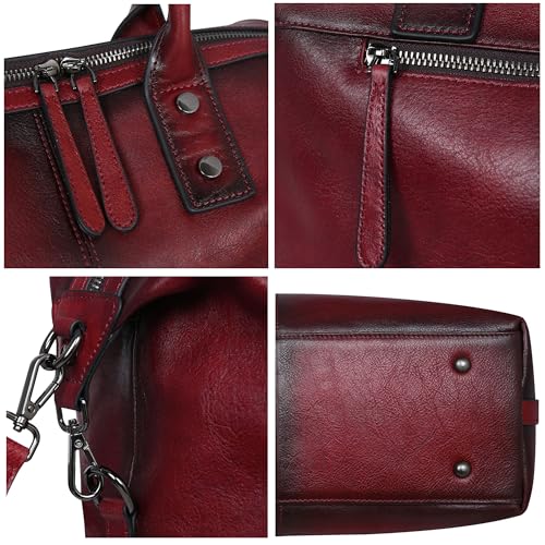 Iswee Genuine Leather Women's Red Shoulder Bag Hobo Top Handle Satchel Work Tote (Wine) - Image 4