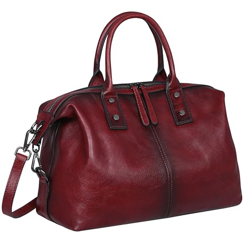 Iswee Genuine Leather Women's Red Shoulder Bag Hobo Top Handle Satchel Work Tote (Wine) - Image 1