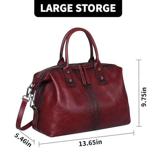 Iswee Genuine Leather Women's Red Shoulder Bag Hobo Top Handle Satchel Work Tote (Wine) - Image 3