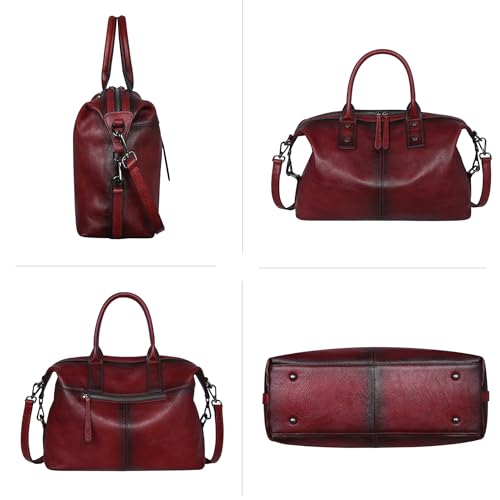 Iswee Genuine Leather Women's Red Shoulder Bag Hobo Top Handle Satchel Work Tote (Wine) - Image 5