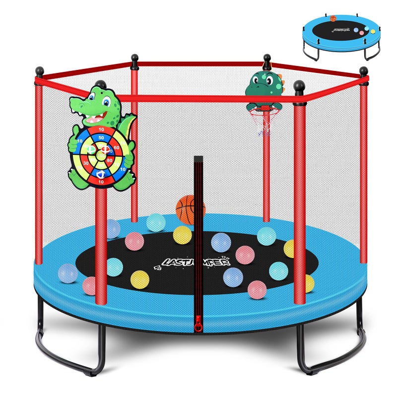 LASTJUMPER 5FT Kids Trampoline for Toddlers Age 3-6 Indoor Outdoorï¼Œ Small Trampoline for Kids with Basketball Hoop, Dart Board & Ball Pit, Baby Trampoline Toys, Birthday Gifts for Boys Girls - Image 1