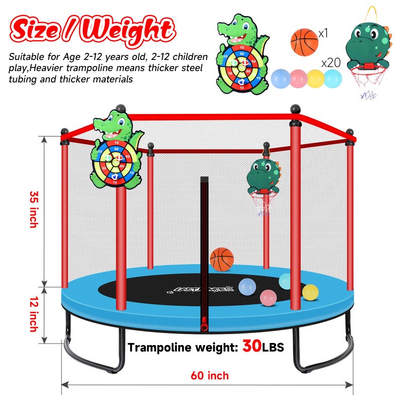 LASTJUMPER 5FT Kids Trampoline for Toddlers Age 3-6 Indoor Outdoorï¼Œ Small Trampoline for Kids with Basketball Hoop, Dart Board & Ball Pit, Baby Trampoline Toys, Birthday Gifts for Boys Girls - Image 2