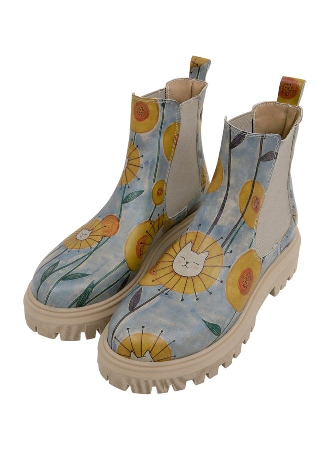 Dogo Women's Vegan Leather Multicolored Ankle Boots - Cat Flower Design. - Image 1