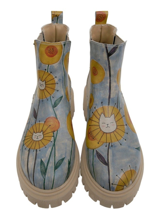 Dogo Women's Vegan Leather Multicolored Ankle Boots - Cat Flower Design. - Image 2