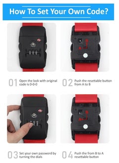 Rubik Luggage Strap with TSA Approved 3 Digit Lock, 160 Inch Premium Adjustable Travel Packing Belt for Bag Baggage Suitcase Safety (1 Pack, Red)  - Image 3