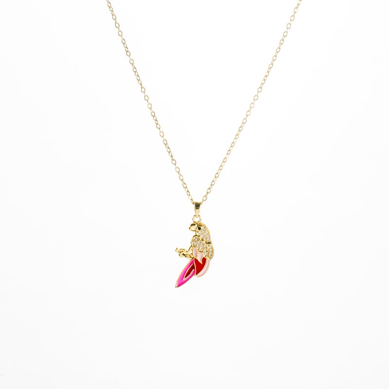 سلسلة استانليس ستيل ذهبي مع دلاية شكل بغبغان بألوان خلابة - Image 1