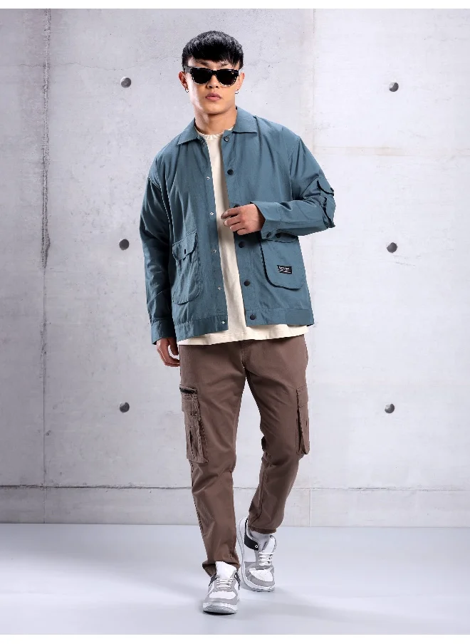 Beyoung True Blue Utility Pockets Shirt for Men