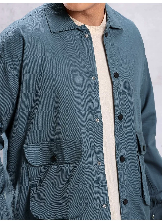 Beyoung True Blue Utility Pockets Shirt for Men