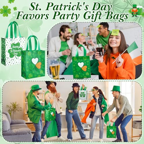 Wovnet 30 Pcs Gift Bags Reusable Non Woven Party Favor Goodie Treat Bags with Handle for Birthday Party Supplies 10 x 8 x 4In(St. Patrick's Day,Green,30 Pcs) - Image 5