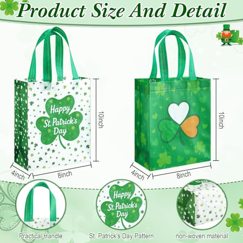 Wovnet 30 Pcs Gift Bags Reusable Non Woven Party Favor Goodie Treat Bags with Handle for Birthday Party Supplies 10 x 8 x 4In(St. Patrick's Day,Green,30 Pcs) - Image 3
