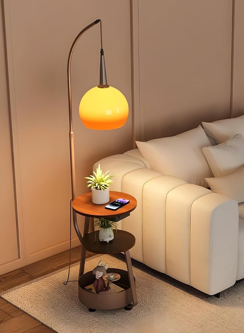DubaiGallery Modern Multifunctional Floor Lamp Nordic Standing Lamps With 2 Tables And 1 Storage Bin Vertical Lamp With Orange Glass Shade Convenience Standing Floor Lights Decorative Standing Light For - Image 4