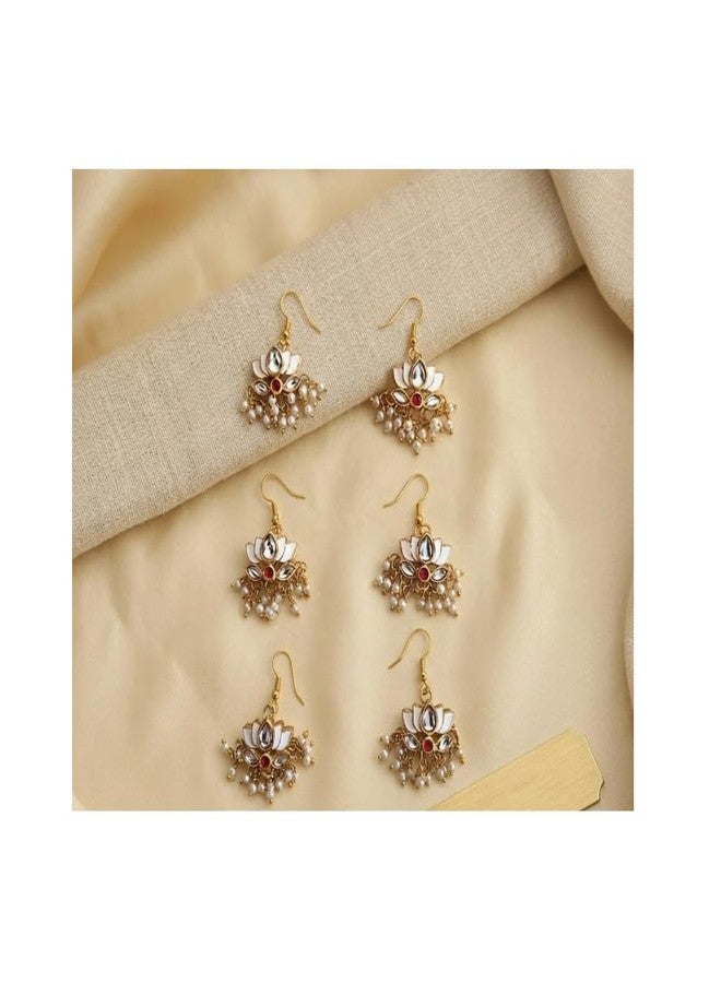 NIXTIL Traditional Kundan Lotus Jada Billa Set of 6 for Women | Gold Plated Bridal Floral Hair Choti Pins with Pearls | Indian Wedding Festive Hair Brooch Accessories - Image 1