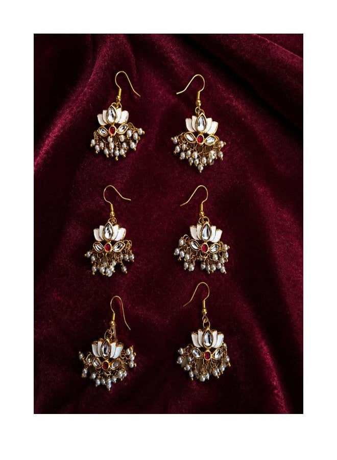 NIXTIL Traditional Kundan Lotus Jada Billa Set of 6 for Women | Gold Plated Bridal Floral Hair Choti Pins with Pearls | Indian Wedding Festive Hair Brooch Accessories - Image 5