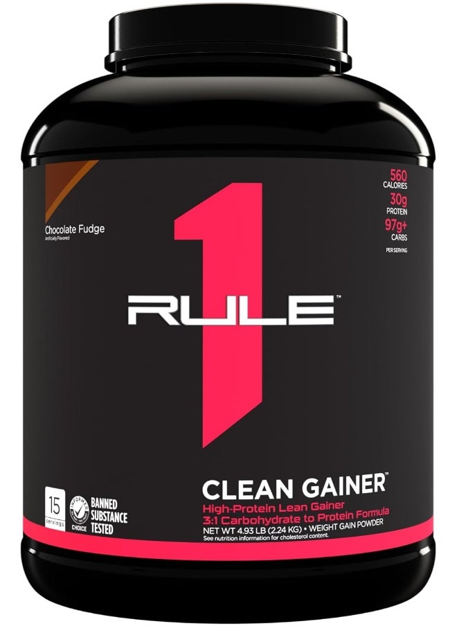 RULE ONE - 1 Clean Gainer High Protein Lean Gainer 3:1 Carbohydrate To Protein Formula Chocolate Fudge 15 Servings 2.24Kg - Image 1