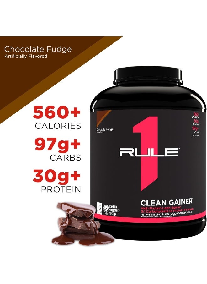RULE ONE - 1 Clean Gainer High Protein Lean Gainer 3:1 Carbohydrate To Protein Formula Chocolate Fudge 15 Servings 2.24Kg - Image 1