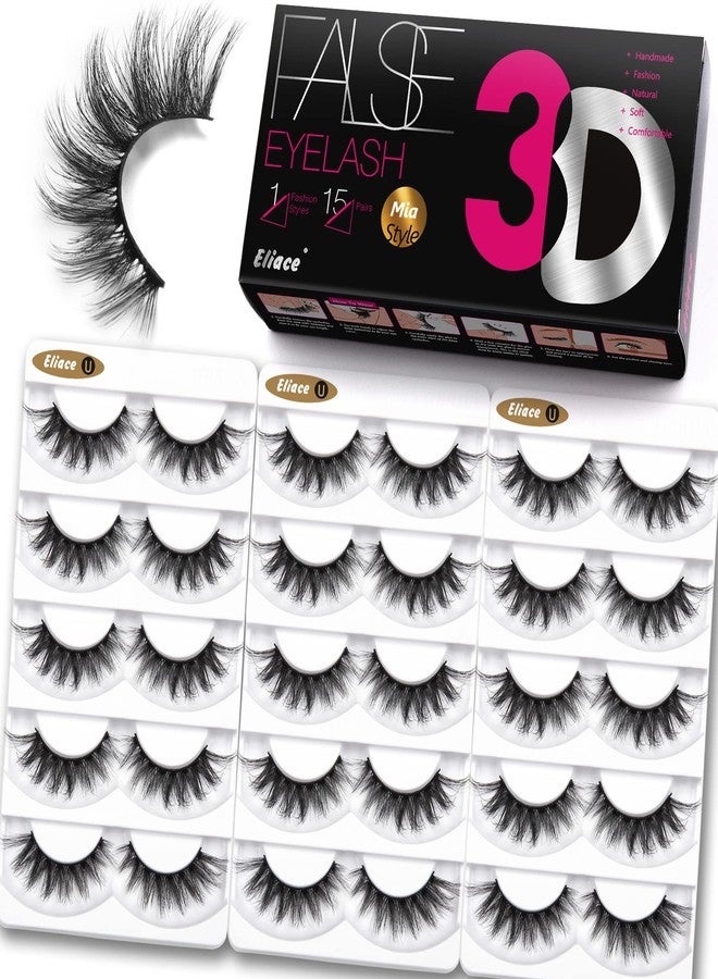Eliace False Eyelashes Natural look Cat Eye Lashes Wispy,Strips 3D Mink lashes Fluffy Long Thick, Fake Eyelashes Wispy Cross Volume Lash Soft Reusable Dramatic,15 Pairs,Mia Style - Image 1