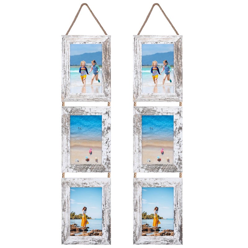 Lavezee 4x6 Collage Hanging Triple Picture Frames Set 6 فتحة إطار رأسي أبيض محزن لعرض 4 × 6 بوصات صور لديكور الجدار - Image 1