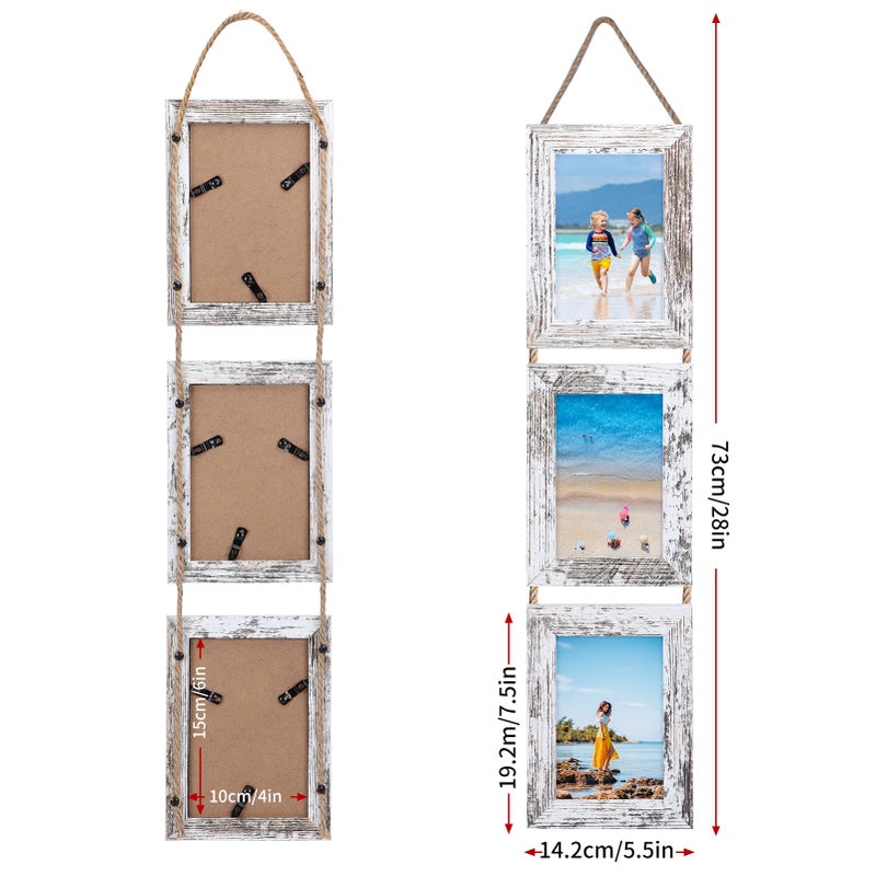 Lavezee 4x6 Collage Hanging Triple Picture Frames Set 6 فتحة إطار رأسي أبيض محزن لعرض 4 × 6 بوصات صور لديكور الجدار - Image 2