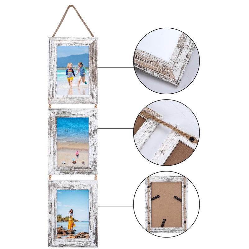 Lavezee 4x6 Collage Hanging Triple Picture Frames Set 6 فتحة إطار رأسي أبيض محزن لعرض 4 × 6 بوصات صور لديكور الجدار - Image 3