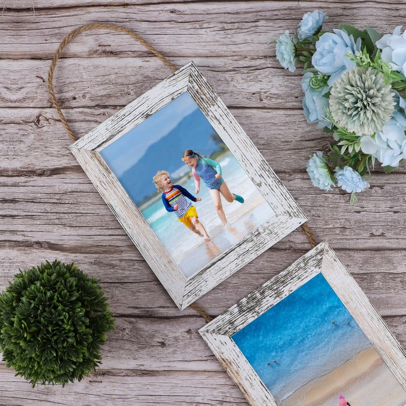 Lavezee 4x6 Collage Hanging Triple Picture Frames Set 6 فتحة إطار رأسي أبيض محزن لعرض 4 × 6 بوصات صور لديكور الجدار - Image 4