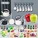Funpynani 100Pcs Kitchen Playset Kids Pretend Cooking Play Pots Pans Utensils Cookware Toy Food Fruits Veggies with 2 Large Apple Shaped Storage Toddler Cooking Learning Gift White - Image 4