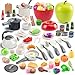 Funpynani 100Pcs Kitchen Playset Kids Pretend Cooking Play Pots Pans Utensils Cookware Toy Food Fruits Veggies with 2 Large Apple Shaped Storage Toddler Cooking Learning Gift White - Image 2